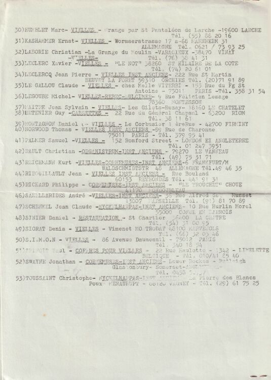 Liste des luthiers 1981 verso
