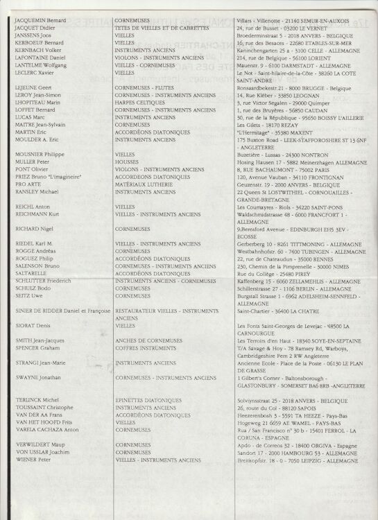 Liste des luthiers 1992 verso